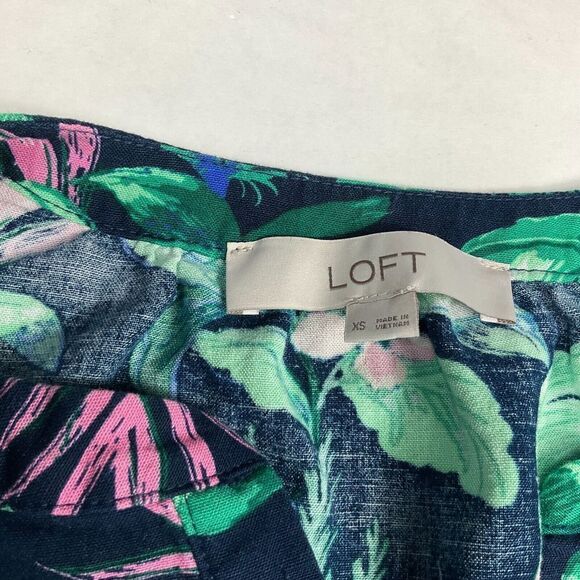LOFT Linen Blend Shift Dress Floral Tropical Print 3/4 Sleeve Drop Waist Size XS - Picture 4 of 10